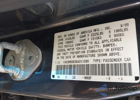 2006 Honda Accord 2.4 Ex from USA, damaged, VIN 1HGCM56836A011090